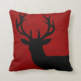 Coussin Silhouette de la Tête de Cerf Russe sur Burlap  no