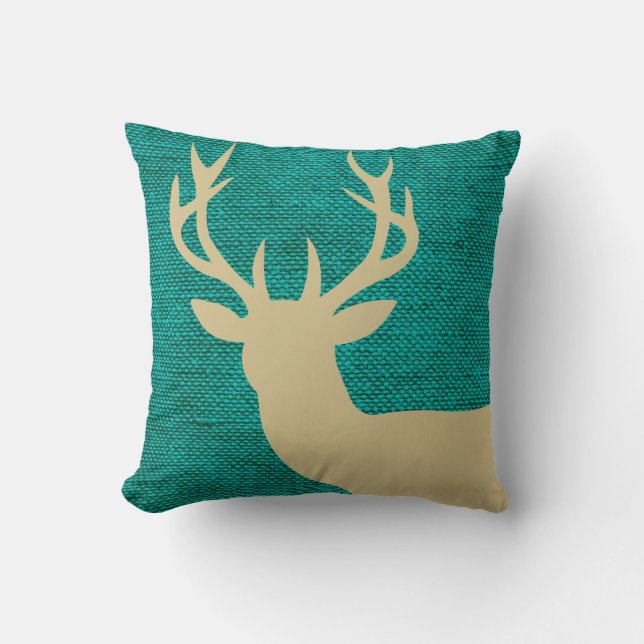 Coussin Silhouette de la Tête de Cerf Russe sur Burlap| tu (Recto)