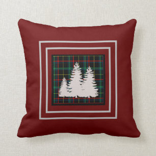 Coussin Silhouette de l'arbre de pin plaid vert de Bourgog