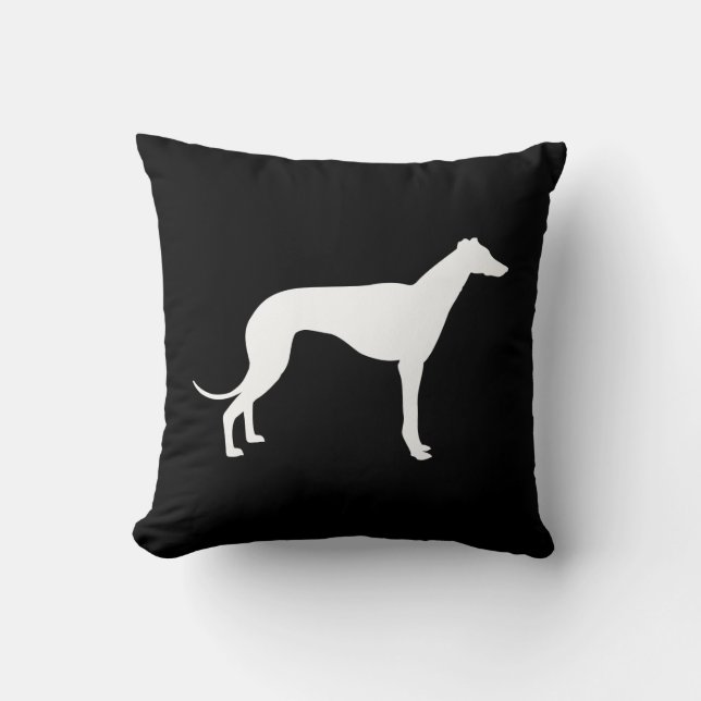 Coussin Silhouette de lévrier noir et blanc des deux côtés (Recto)