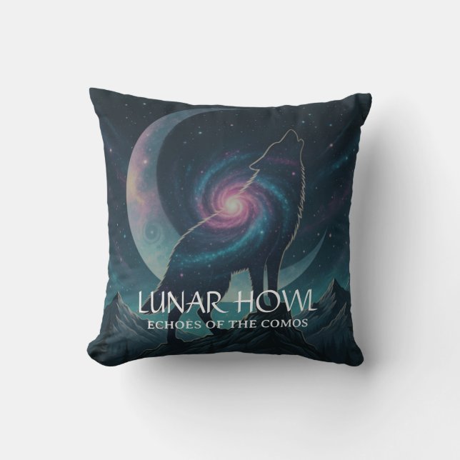 Coussin Silhouette de loup galactique avec lune nébuleuse  (Recto)