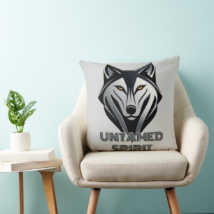 Coussin Silhouette de loup monochrome dans un style Abstra