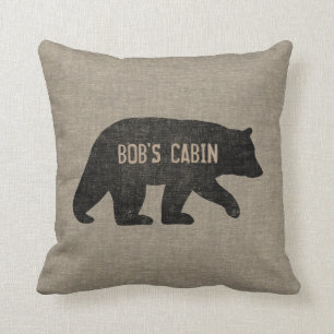 Coussin Silhouette de l'ours noir Faux Style de lin Person