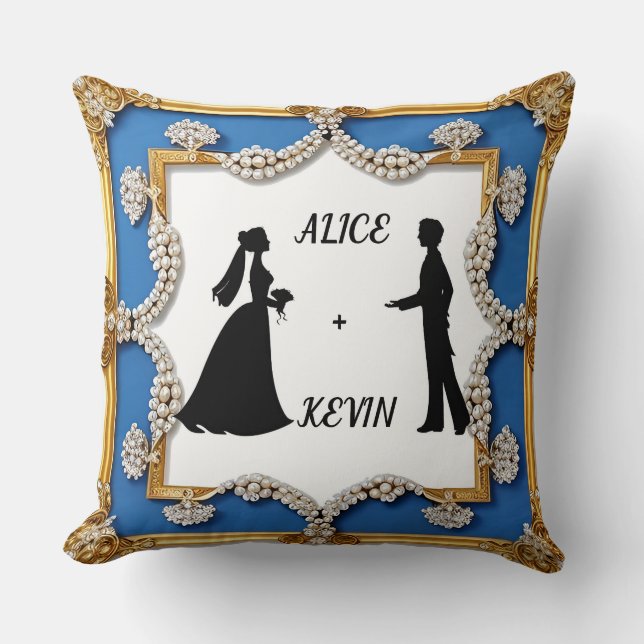 Coussin Silhouette de mariage élégant avec perle ornée  (Recto)