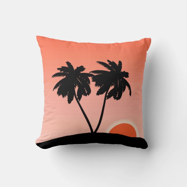 Coussin Silhouette de palmier, Arrière - plan orange du co (Recto)