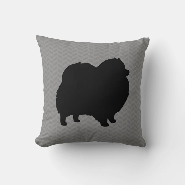 Coussin Silhouette de Poméranie noire| Oreille grise (Recto)
