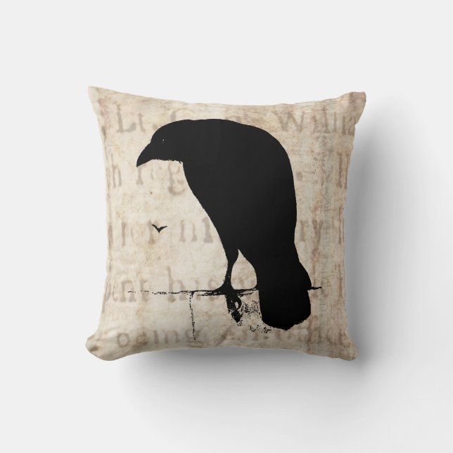 Coussin Silhouette de Raven - rétro Ravens vintage et (Recto)