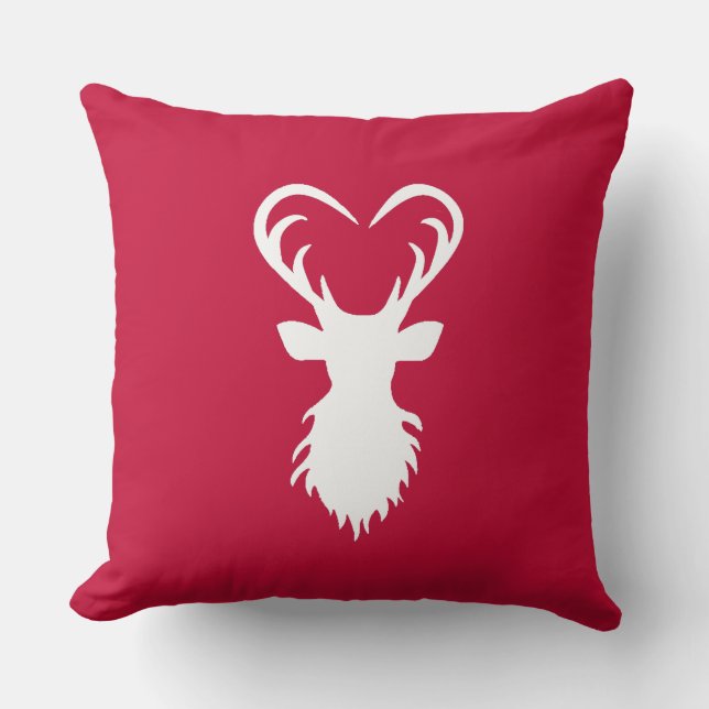 Coussin Silhouette de renne moderne sur fond rouge bordeau (Recto)