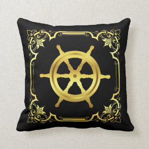 Coussin Silhouette de roue du navire marin/carré doré/no
