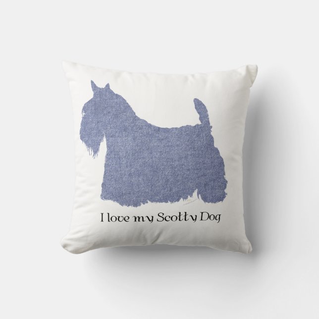 Coussin Silhouette de Terrier Écossais en Denim (Recto)