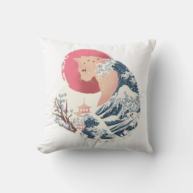 Coussin Silhouette de vague de chat (Recto)