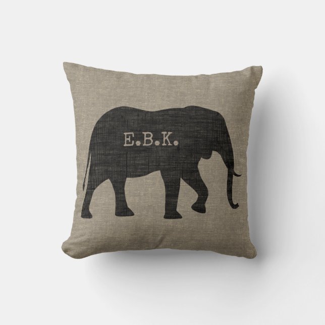 Coussin Silhouette d'éléphant africain avec texte personna (Recto)