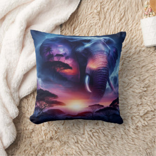 Coussin Silhouette d'éléphant d'Afrique au coucher du sole