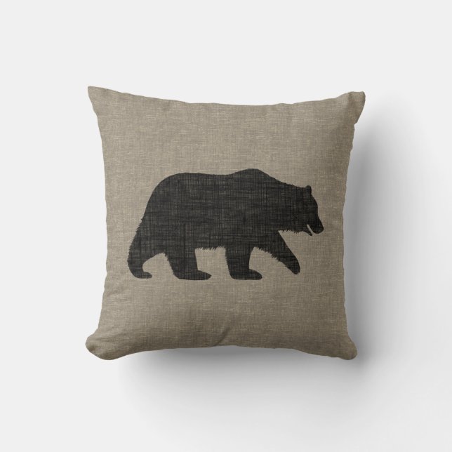 Coussin Silhouette des ours Grizzli Faux Linen Burlap Styl (Recto)