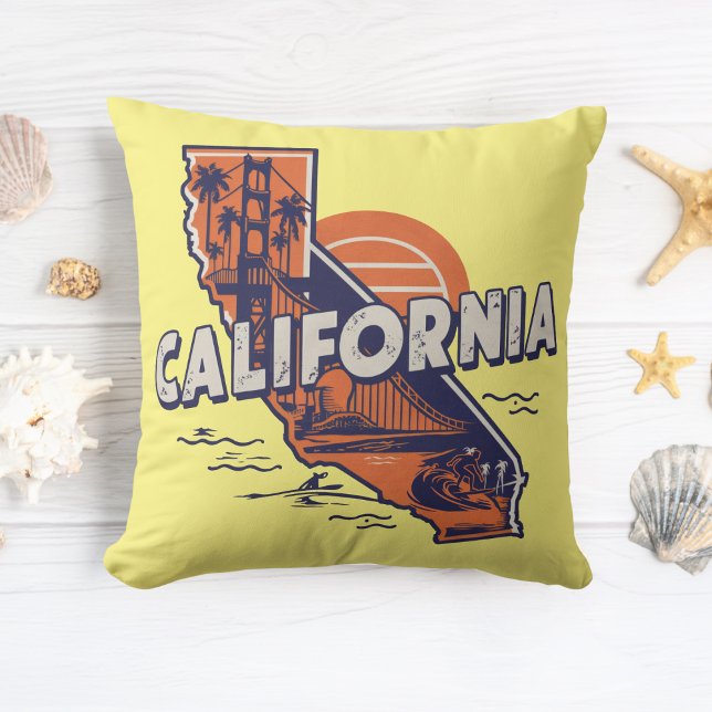 Coussin Silhouette d'état rétro de Californie (Créateur téléchargé)