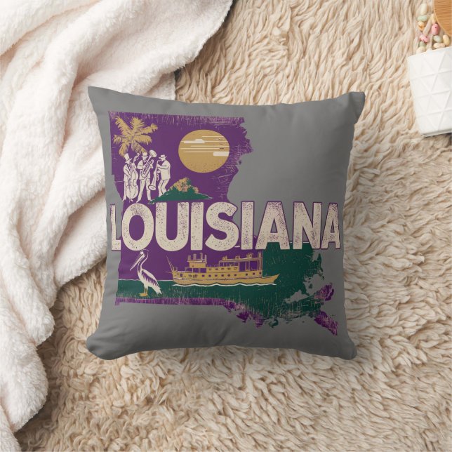 Coussin Silhouette d'état rétro de Louisiane (Couverture)