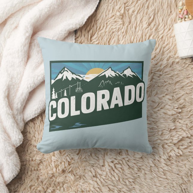 Coussin Silhouette du Colorado Pittoresque rétro (Couverture)