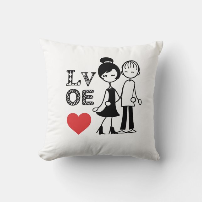 Coussin Silhouette du couple, amour, coeur. (Recto)