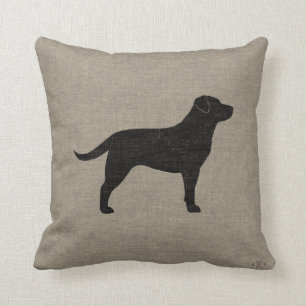 Coussin Silhouette du Labrador noir style lin
