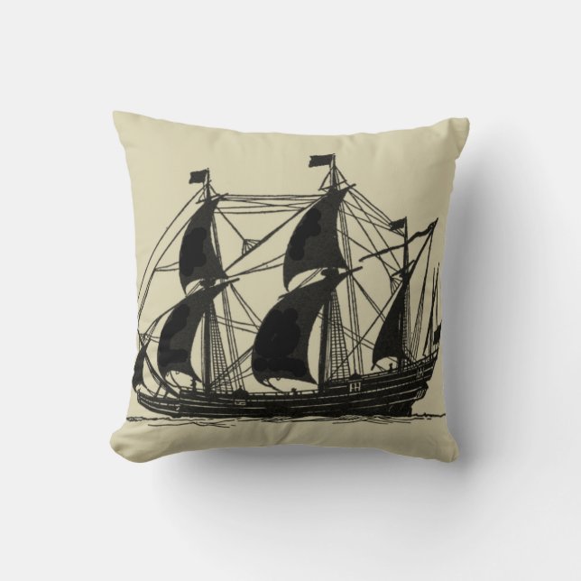 Coussin Silhouette du navire avec voiles de billage (Recto)