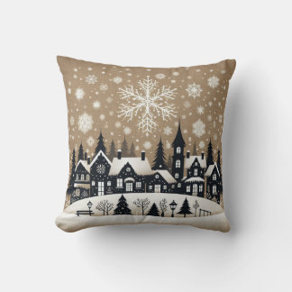 Coussin Silhouette du village de neige