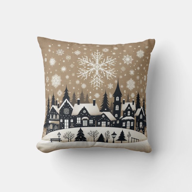 Coussin Silhouette du village de neige (Recto)