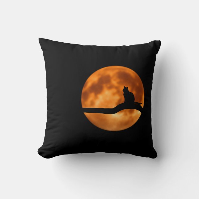 Coussin Silhouette d'un chat noir dans un arbre (Recto)