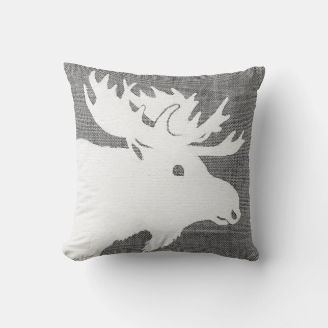 Coussin Silhouette d'un orignal blanc sur fond gris doux (Recto)