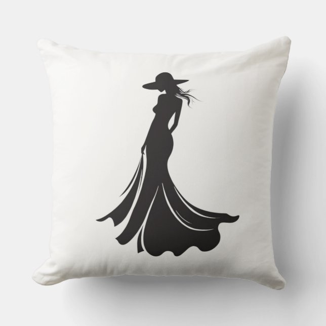 Coussin 👗 Silhouette Élégante de Femme en Robe Flottante  (Recto)