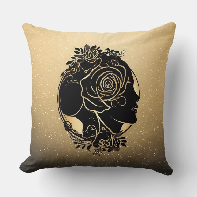 Coussin Silhouette élégante d'une femme aux éléments flora (Recto)