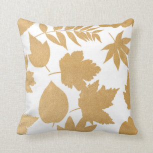 Coussin Silhouette en feuilles d'or sur déco d'automne bl