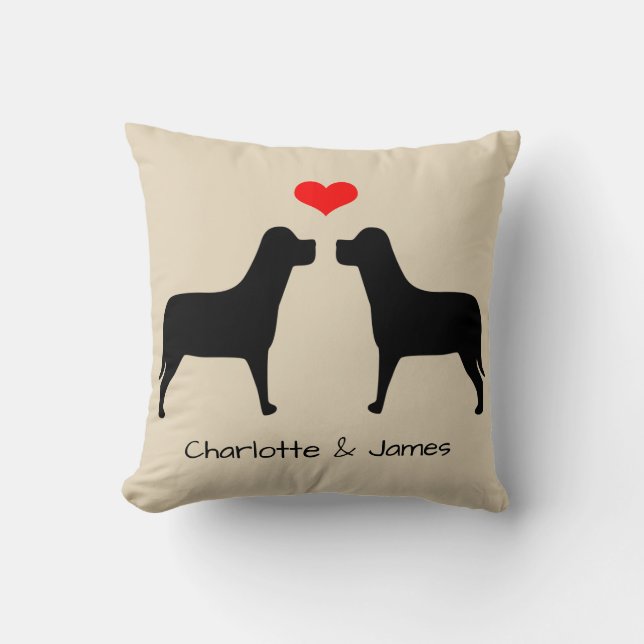Coussin Silhouette Labradors avec coeur personnalisé (Recto)