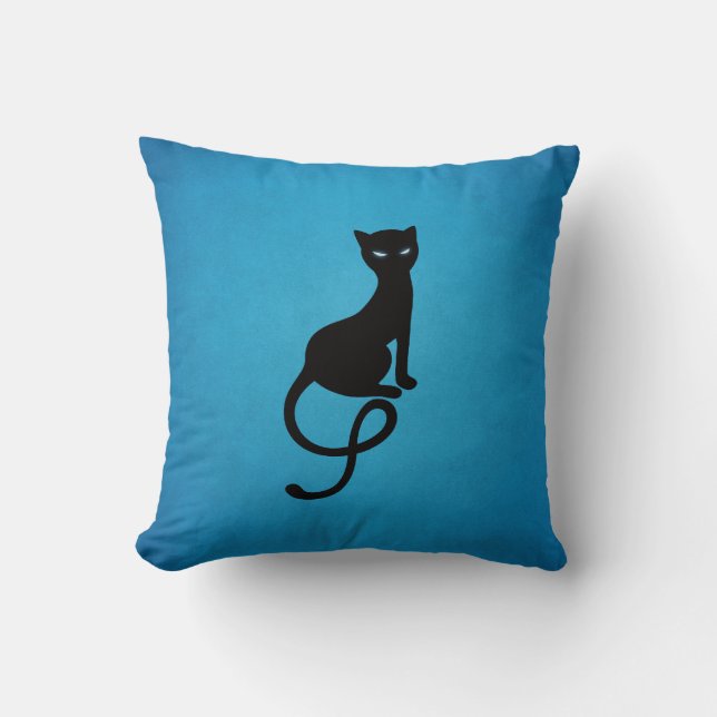 Coussin Silhouette mauvaise aimable de chat - bleu noir de (Recto)