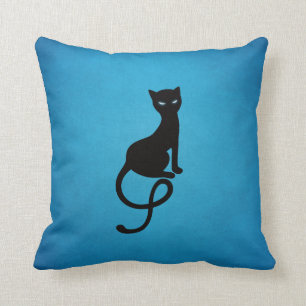 Coussin Silhouette mauvaise aimable de chat - bleu noir de