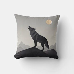 Coussin Silhouette minimaliste de loup lisse hurlant