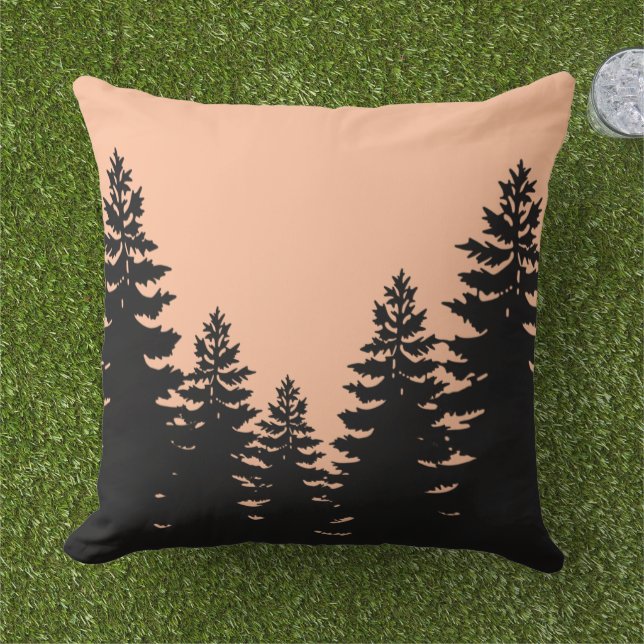 Coussin Silhouette minimaliste de pin (Herbe)