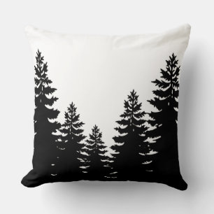 Coussin Silhouette minimaliste de pin blanc noir