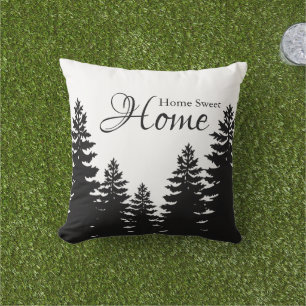Coussin Silhouette minimaliste de pin noir et blanc