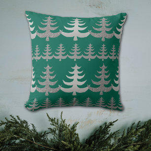 Coussin Silhouette moderne Arbre de Noël en argent sur ver