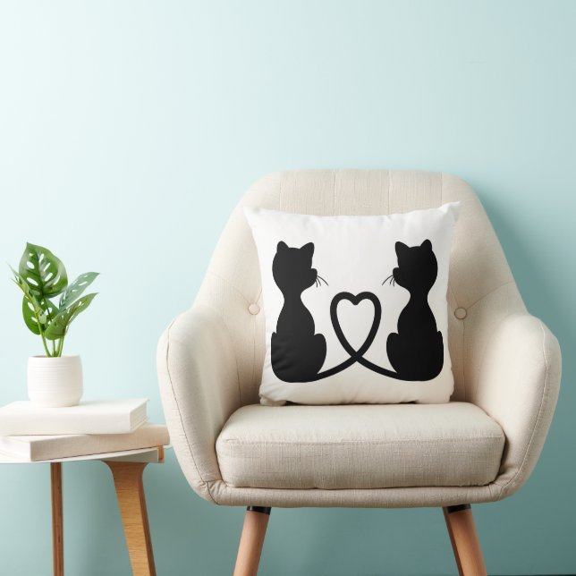 Coussin Silhouette noire de deux chats amoureux (Chaise)