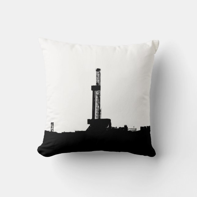 Coussin Silhouette noire de site de plate-forme de forage (Recto)