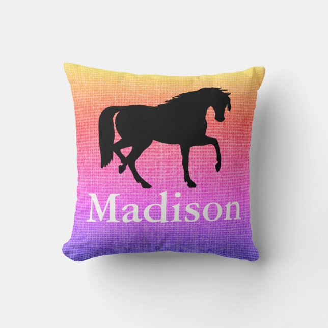 Coussin Silhouette pourpre personnalisée de cheval de (Recto)