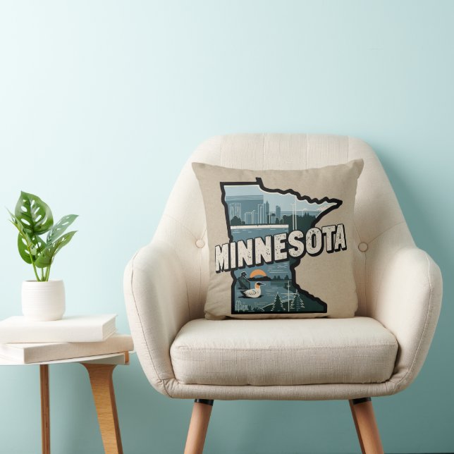 Coussin Silhouette rétro panoramique de l'État du Minnesot (Chaise)
