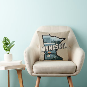 Coussin Silhouette rétro pittoresque du Minnesota