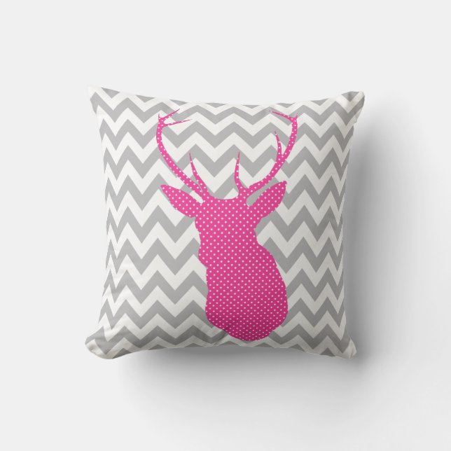 Coussin Silhouette rose et blanche de Chevron de polka de (Recto)