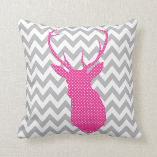 Coussin Silhouette rose et blanche de Chevron de polka de