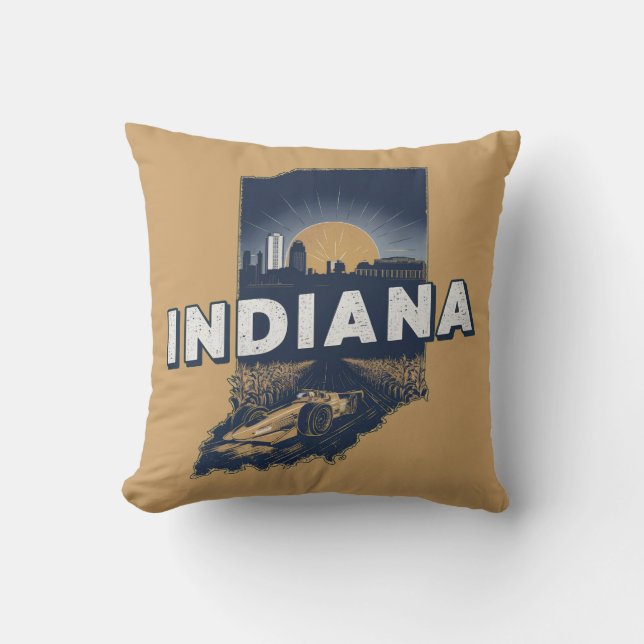 Coussin Silhouette Scénique Rétro de l'Indiana (Recto)