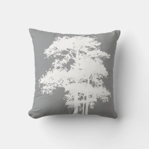 Coussin Silhouettes d'arbres gris et blanc minimalistes   