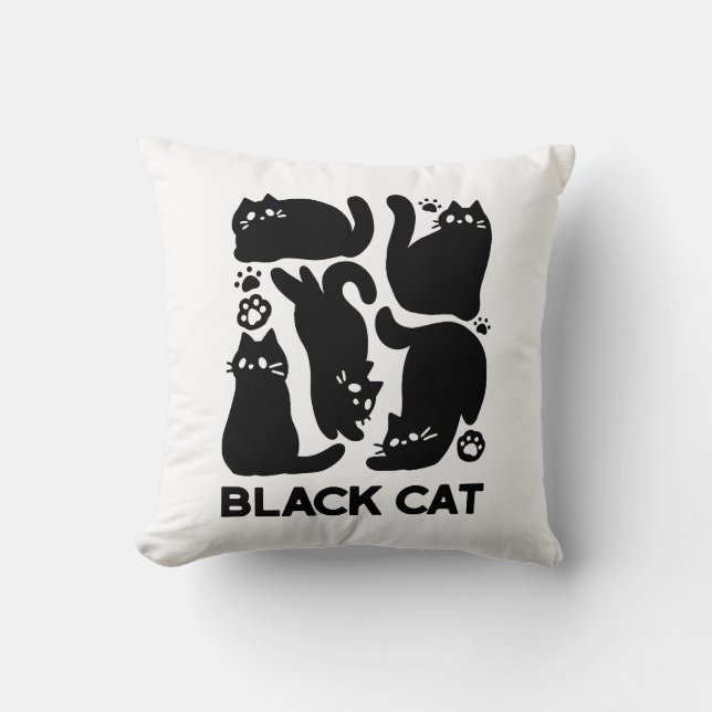 Coussin Silhouettes de chat noir - Design Feline mignon (Recto)