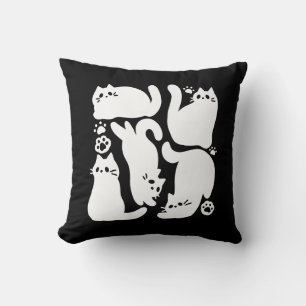 Coussin Silhouettes de chaton blanc - Design Feline mignon